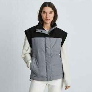Everlane The Renew Vest Boxy Oversized Button and Zipper Closure Black Grey Sz S